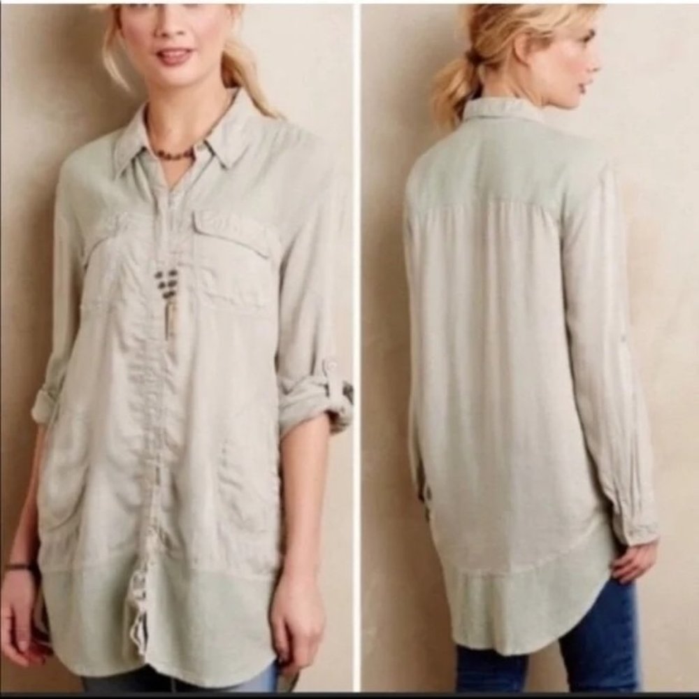 Anthropologie Holding Horses Women's Sz. M Sage Green Button Down Tunic